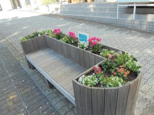 植え替えたベンチ花壇